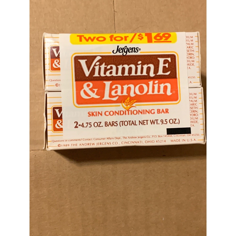 VTG NOS 1989‎ 2-pk Jergens Vitamin E & Lanolin Soap Bar ~4.75oz DISCONTINUED HTF